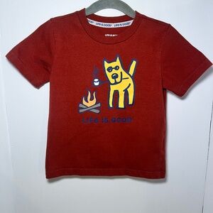 Life is Good Camping Yellow Lab Bonfire S'mores Outdoorsy "Rocket the Dog"